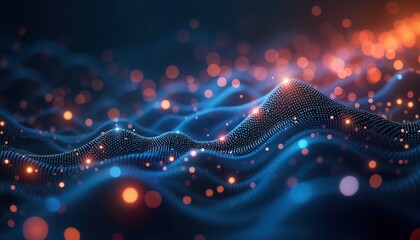 Poster - Abstract digital background. Wavy patterns of glowing dots. Vivid colors. Technological innovation. Modern design. Futuristic illustration. Data flow visualized. Digital transformation era. Abstract