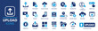 © Icons-Studio - Upload icon set. Containing uploading, file, button, transfer, server, document, uploaded, arrow up, cloud upload and more. Solid vector icons collection.
