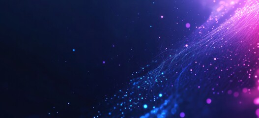 Fototapete - Abstract Purple Blue Data Flow Glowing Particles Dark Background