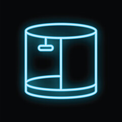 Poster - Blue glowing neon icon of a trash can on black background
