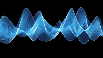 Fototapete - Abstract Blue Light Waves Flowing Dark Background Design