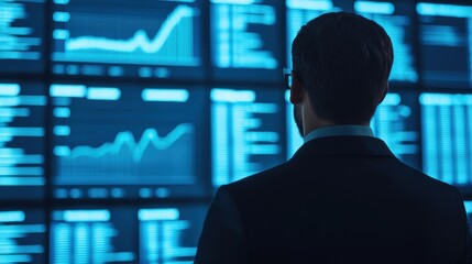 Aufkleber - Businessman analyzing financial data on multiple digital screens