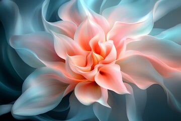 Poster - This image features an abstract flower with a soft and gentle color palette, showcasing intricate overlapping petals arranged in a captivating artistic design.
