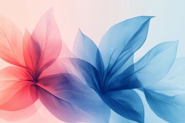 Poster - This image showcases an artistic composition of overlapping red and blue translucent leaves, creating an elegant and modern abstract floral arrangement.