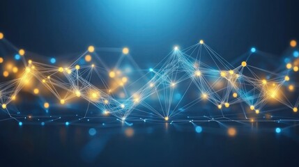 Poster - Abstract Network Blue Gold Nodes Connections Digital Landscape