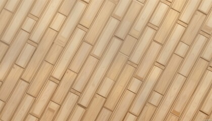 Poster - Natural light beige wood parquet flooring pattern with diagonal lines. Wood planks interlock in repetitive design. Seamless texture perfect for interior design projects as floors walls. Displays