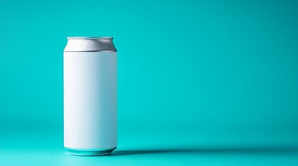 Poster - White Blank Aluminum Soda, Energy Drink Can On Textured Blue Background, Advertising Mockup