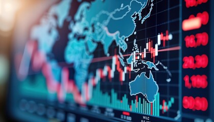 Aufkleber - Dynamic currency charts display euro, krone, franc fluctuations on global exchange board. Interactive digital display shows real-time market trends. Global economic data visualization. Financial