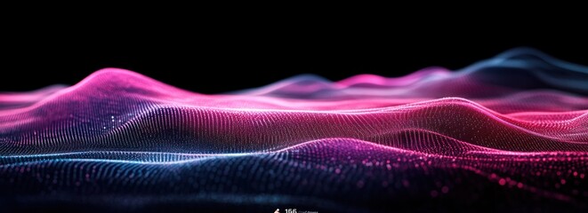 Fototapete - Abstract Pink Blue Particle Waves Digital Landscape Dark Background