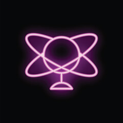 Poster - Vibrant neon sign depicting global connection with orbiting circles, symbolizing international communication and unity