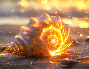 Wall Mural - Fiery Seashell Sunset