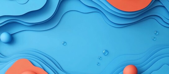 Poster - Abstract Blue and Coral Layered Paper Design with Spheres