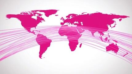 Poster - Pink World Map Global Connections Network Design Graphic