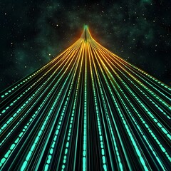 Poster - Futuristic Digital Pathway with Vibrant Linear Designs and Stars