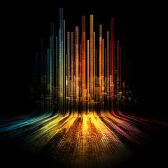 Poster - Abstract Colorful Sound Waves with Digital Patterns on Black Background