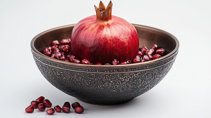 Canvas Print - Watercolor Pomegranate on a Wooden Table,Pomegranate Halved with Seeds,Isolate on white background