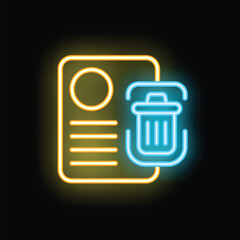 Poster - Neon icon of a document being dragged to the trash and permanently deleted