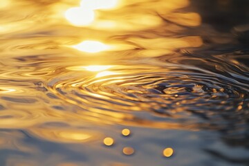 Aufkleber - Warm golden sunlight casts organic reflections over a gently rippling water surface, capturing a sense of tranquility and the interplay of light and fluid motion.