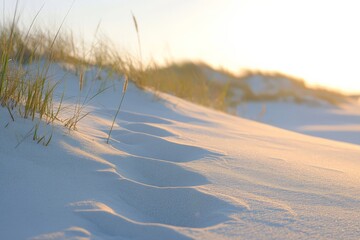 Aufkleber - Sunlight bathes a sandy dune landscape in a golden hue, accentuating its natural beauty and creating a serene atmosphere of warmth and peace.