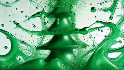 Poster - 3d icon Green paint splashing and forming a christmas tree shape with transparent background