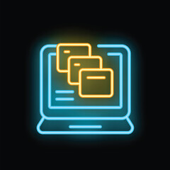 Poster - Neon laptop illuminating the concept of multitasking and efficient workflow with multiple windows open