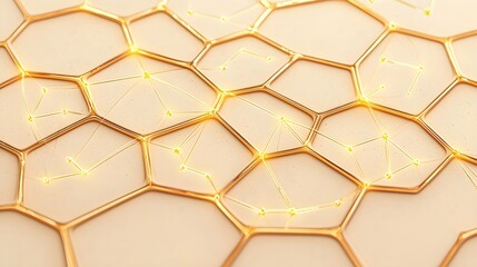 Poster - Intricate Honeycomb Pattern with Glowing Connections and Light Effects