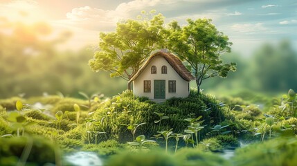 Poster - Sustainable lifestyle, like eco-friendly homes, recycling, or clean energy use.