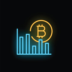 Poster - Neon style icon of a bitcoin cryptocurrency growing up, perfect for websites, apps and presentations