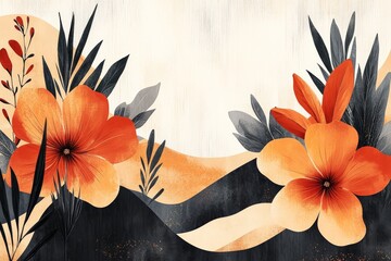 Poster - A dynamic composition of vivid flowers and leaves, this image combines natural elements with a graphic style, enhancing the beauty of nature through artistic expression.