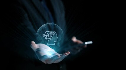 Poster - human interact with ai artificial intelligence brain processor in concept of ai artificial intellige