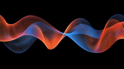 Fototapete - Abstract Orange Blue Waves Dark Background Digital Art