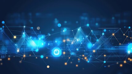 Poster - Abstract Digital Network Blue Glowing Lines Data Points