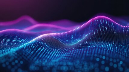 Fototapete - Abstract Blue Purple Digital Wave Particle Background