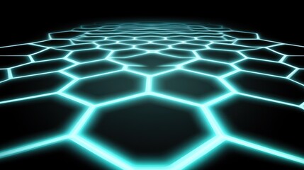 Fototapete - Glowing Cyan Hexagon Network Abstract Background Design