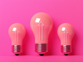 Poster - Growing ideas: light bulbs with upward arrows on pink background