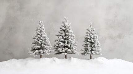 Poster - Snow-covered pine trees captured against a crisp studio background