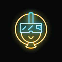Poster - Neon sign depicting a person wearing a vr headset and smiling, potentially indicating enjoyment of a game or experience