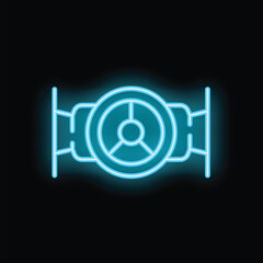 Poster - blue neon icon of a pipeline valve glowing on a dark background