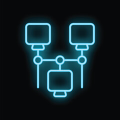 Poster - Bright neon icon of a computer network representing an intranet connection on a black background