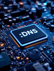 Poster - Close Up of Microchip Displaying DNS Acronym Representing Domain Name System Concept