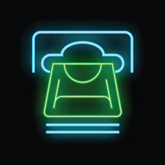 Poster - Neon glowing icon of cloud computing data storage system with server and cloud symbol