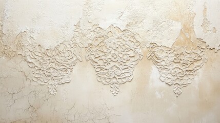 Poster - Textured cream wall with intricate patterns resembling lace