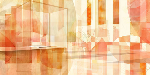 Poster - Abstract Composition with Translucent Cube and Orange Geometric Forms