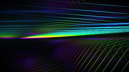 Poster - Rainbow lights dark futuristic background animation, laser beam abstract motion graphics