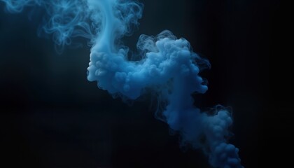 Aufkleber - Dark blue smoke forms abstract shapes against black background. Intense blue smoke clouds swirl, dissipate. Dynamic motion of smoke creates textured design. Dramatic effect of dark color, light gives