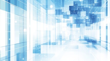 Poster - Abstract Blue Digital Corridor Cubes Network Design Background