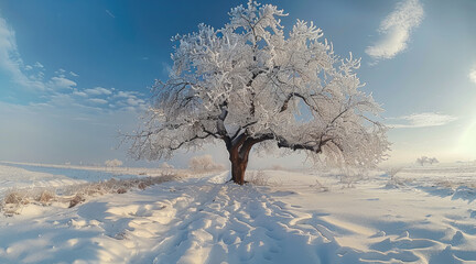 Poster - A plum tree in winter snow.