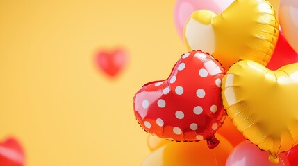 Canvas Print - Colorful Heart-Shaped Balloons on Bright Yellow Background