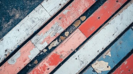 Poster - Worn-out wooden slats with peeling white paint for a weathered aesthetic