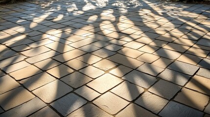 Poster - Geometric Paving Stones in Sunlit Courtyard   Architectural Abstract Tile Pattern